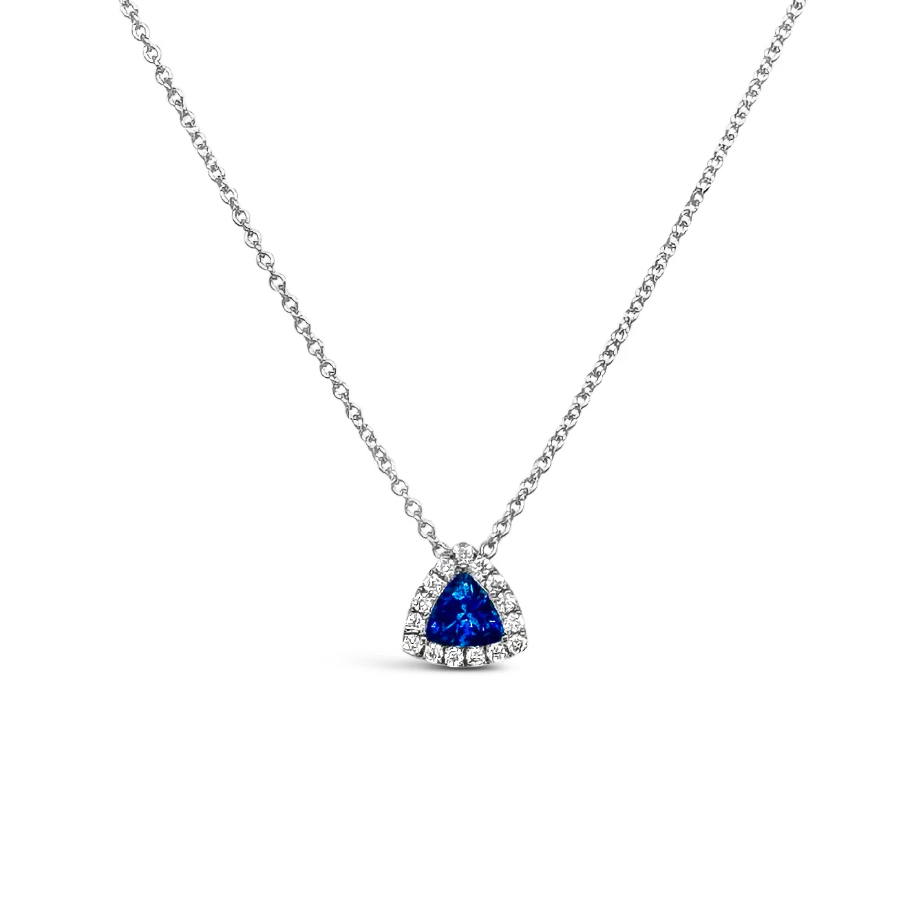 Petite Trillion Sapphire & Diamond Halo Pendant