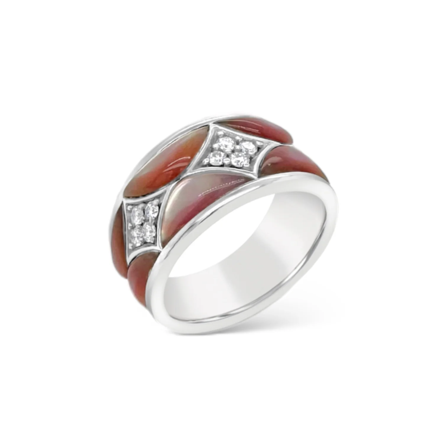 Pink Mother of Pearl & Diamond Wide Band Ring - Image 2