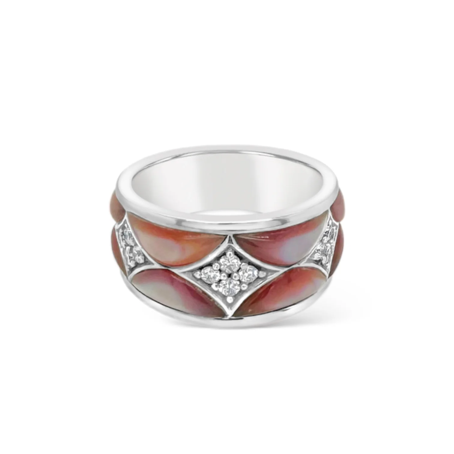 Pink Mother of Pearl & Diamond Wide Band Ring - Image 3