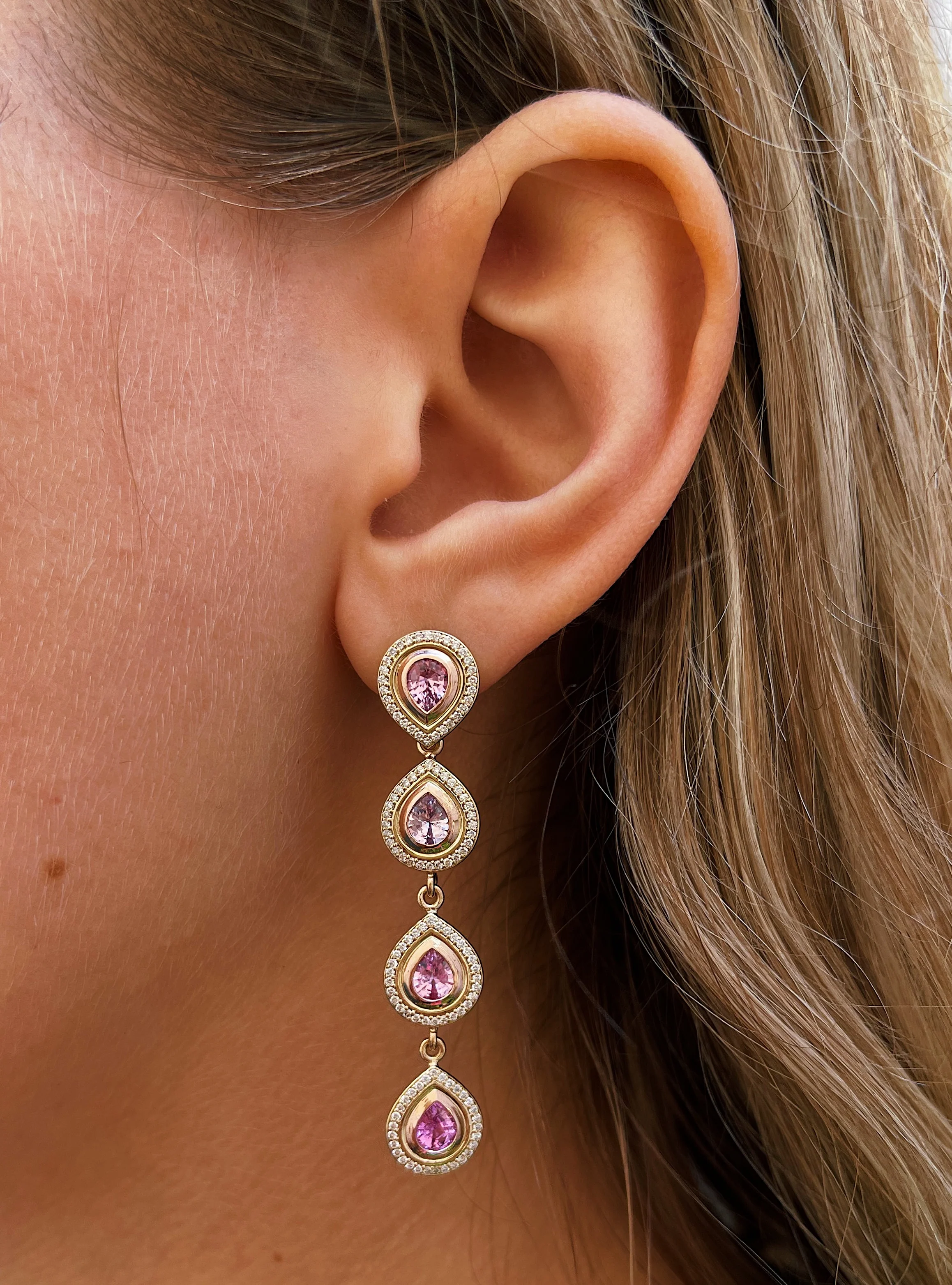 Pink Sapphire Convertible Teardrop Earrings - Image 3