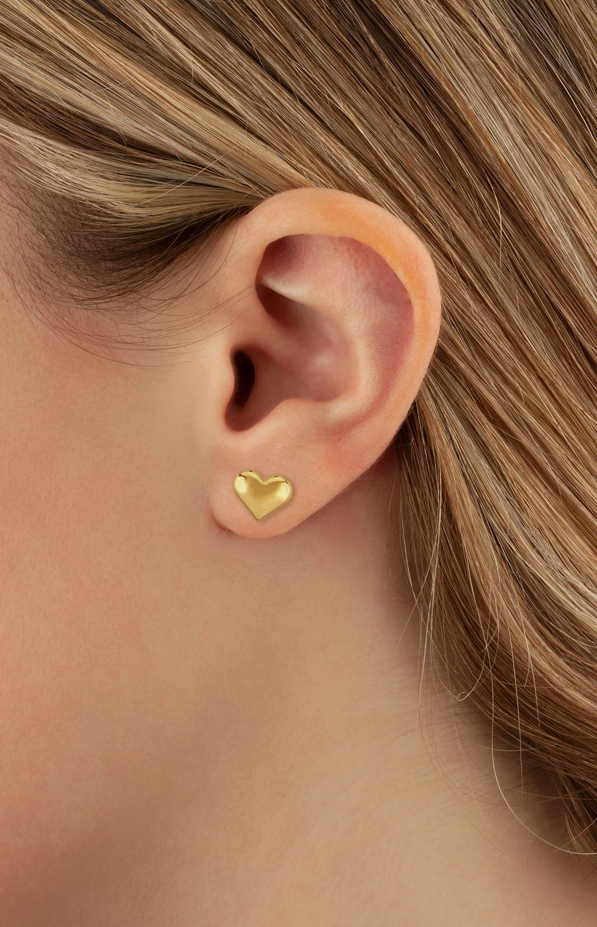 Puffed Heart Stud Earrings - Image 2