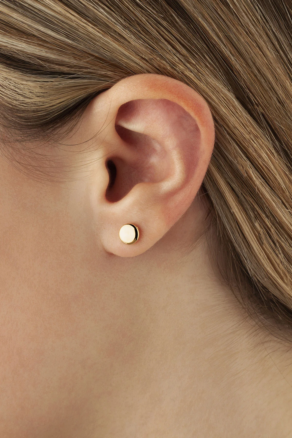 Puffed Round Tablet Stud Earrings - Image 2