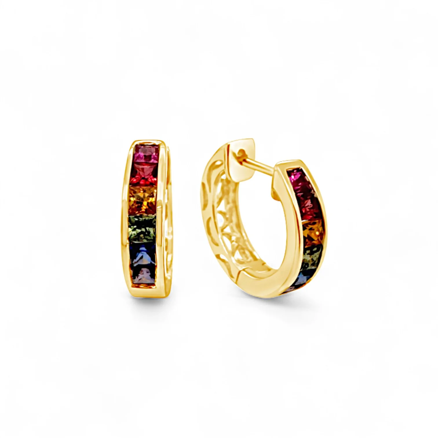Rainbow Sapphire Hoop Earrings