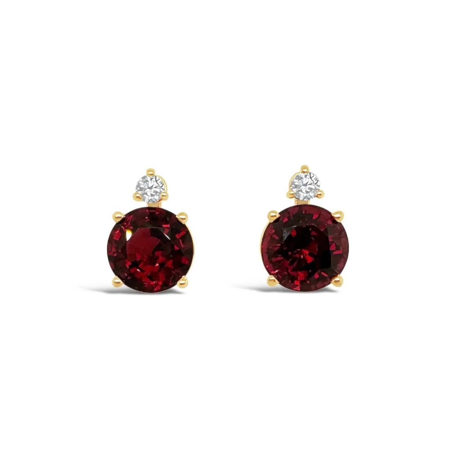 Red Garnet & Diamond Stud Earrings