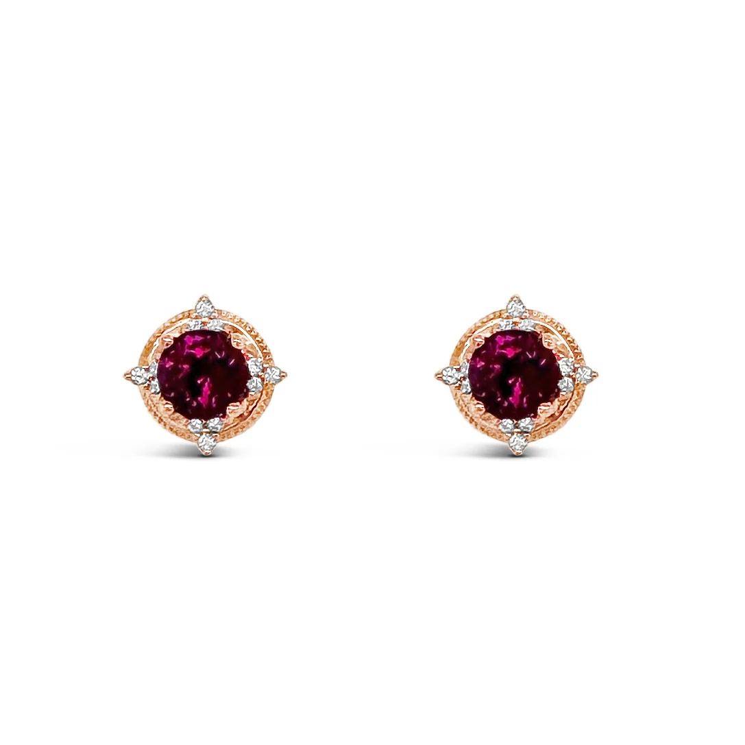 Rhodolite Garnet & Diamond Stud Earrings