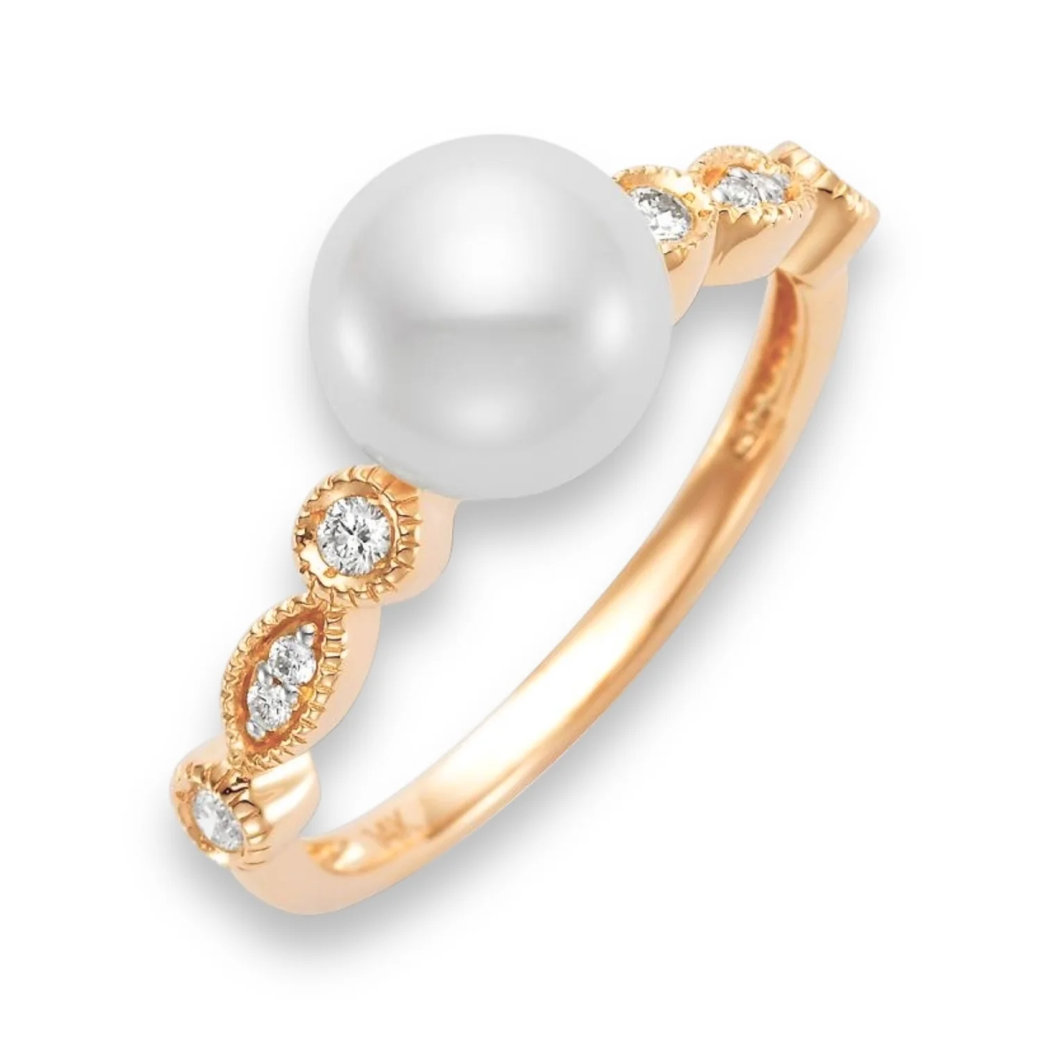 Rose Gold Cultured Pearl & Diamond Ring - Image 2