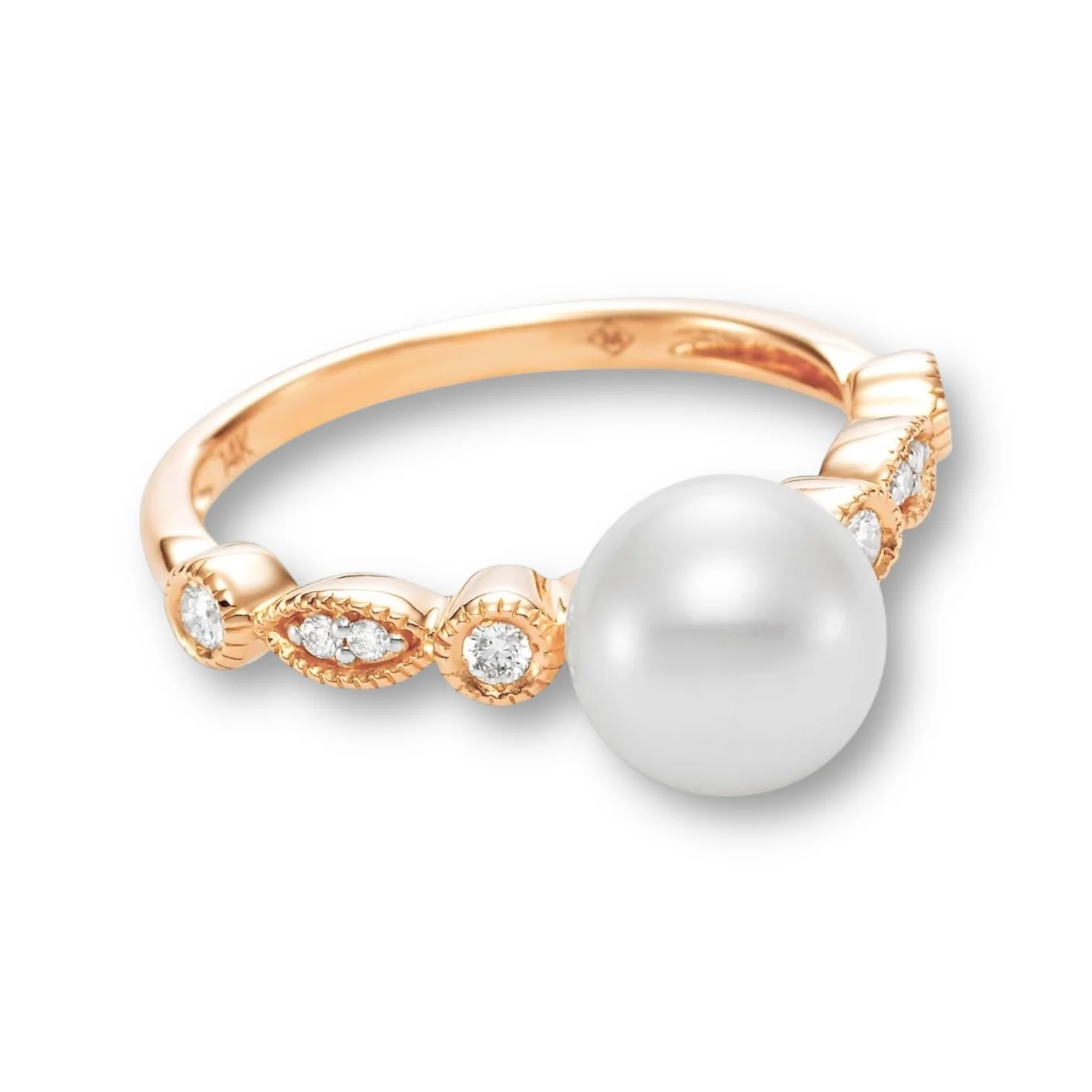 Rose Gold Cultured Pearl & Diamond Ring - Image 3