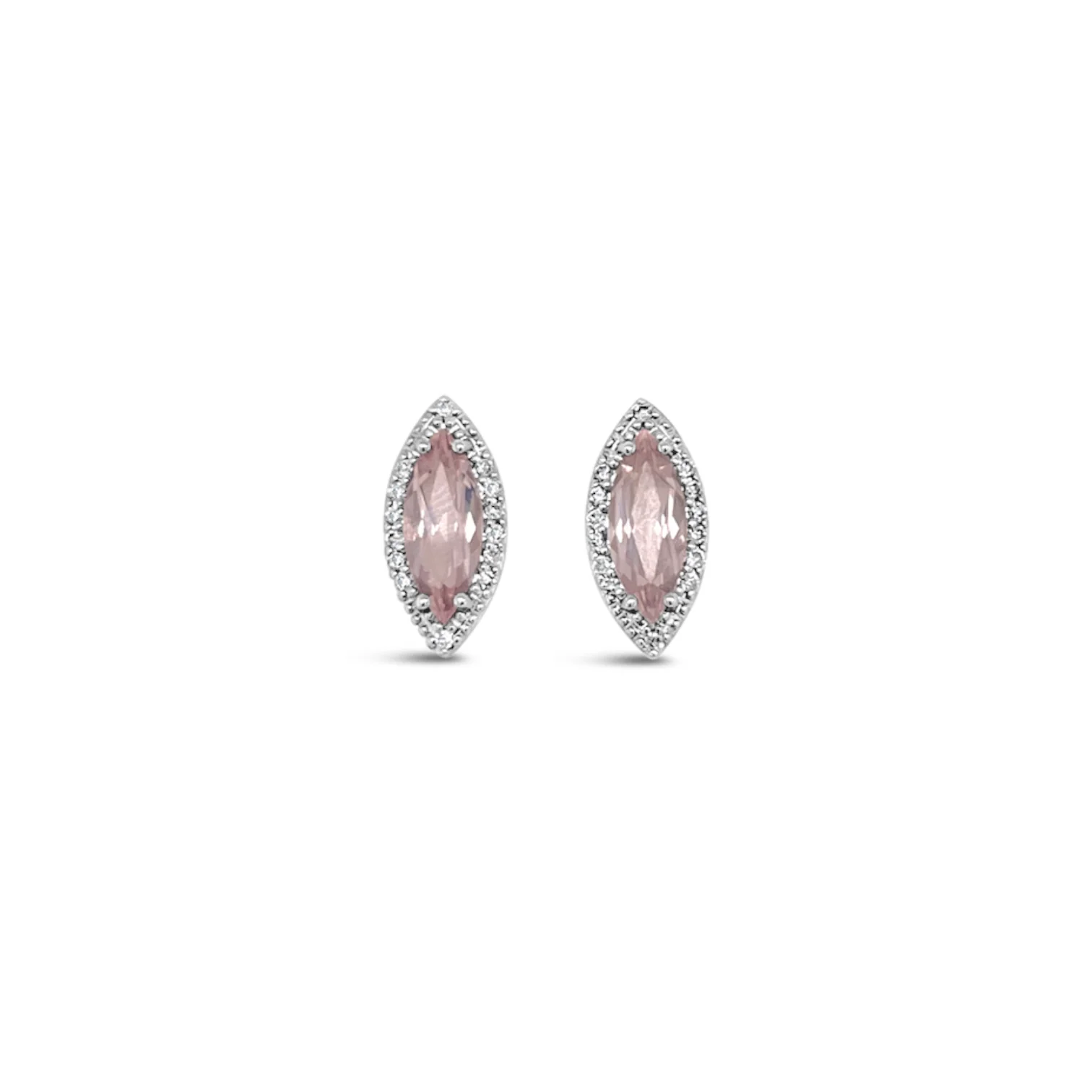 Rose Quartz & Diamond Halo Stud Earrings
