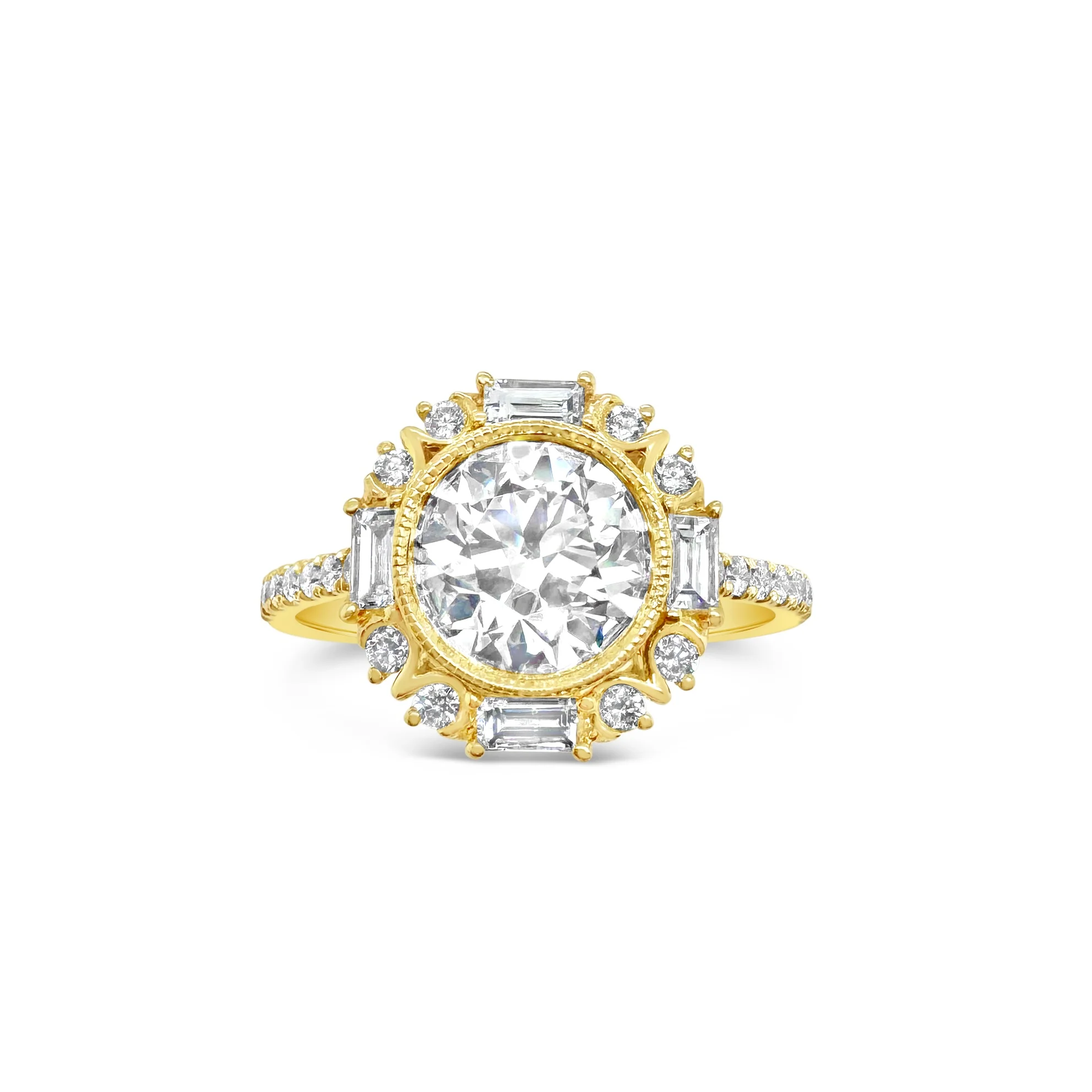 Round & Baguette Halo Diamond Engagement Ring - Image 2