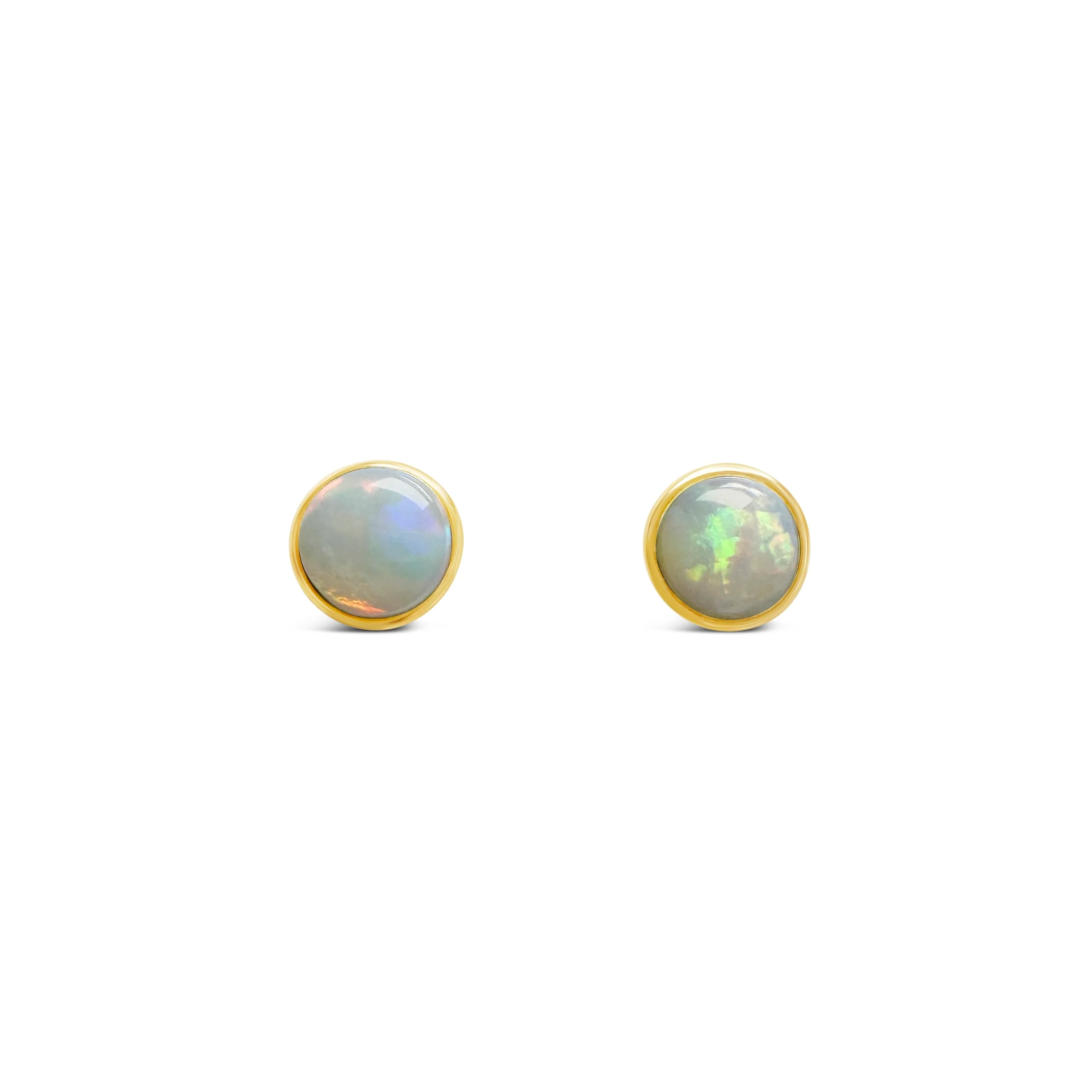 Round White Opal Bezel Studs