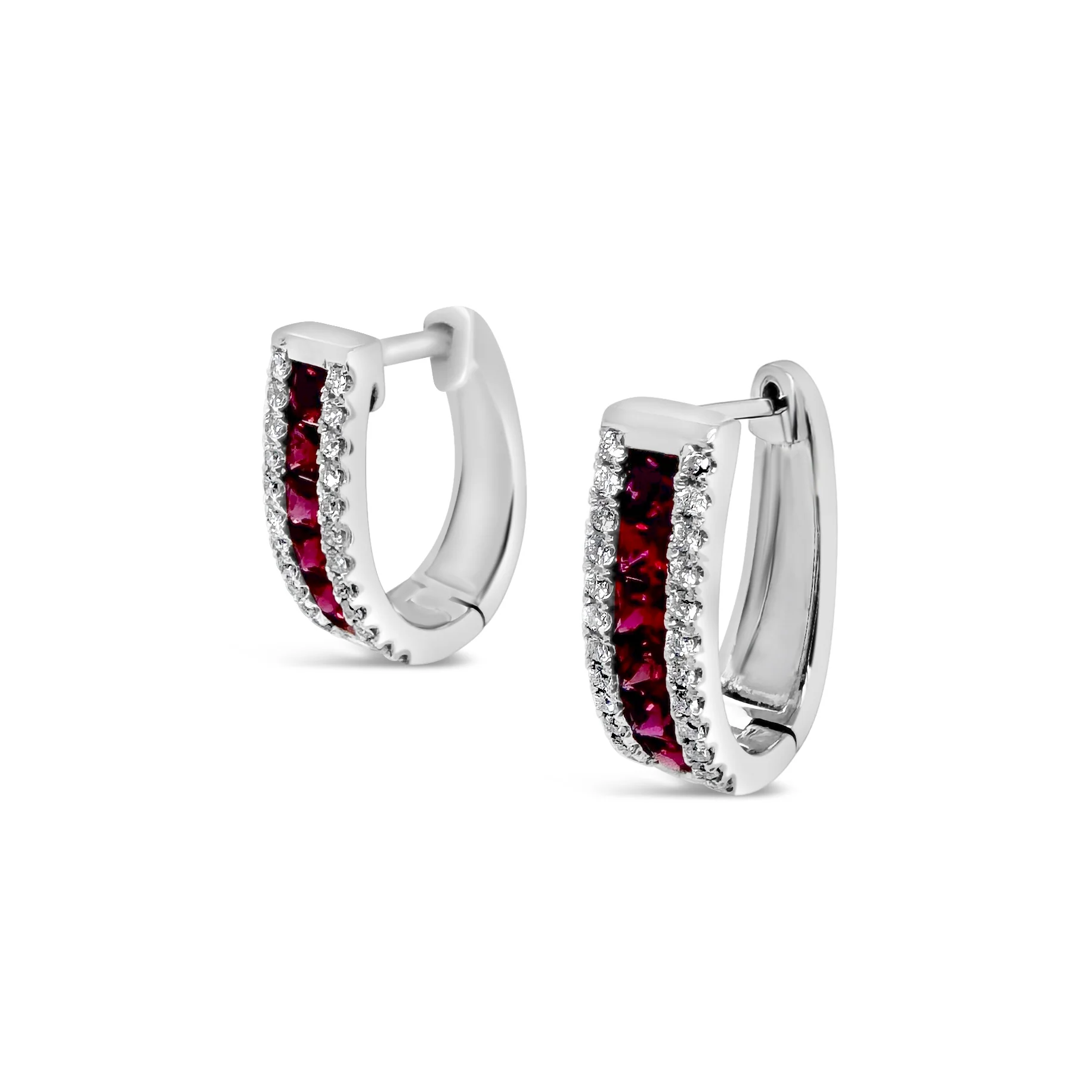Ruby & Diamond Hinged Hoop Earrings - Image 2