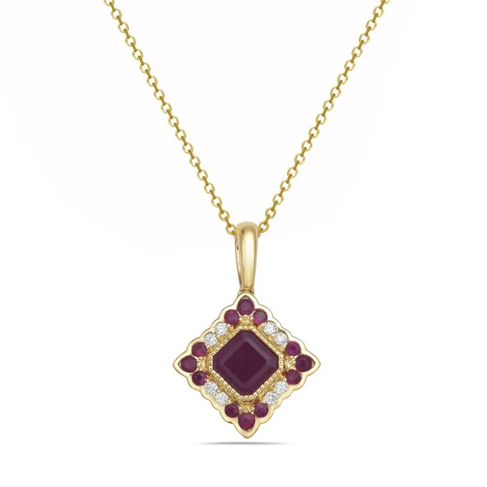 Ruby & Diamond Scalloped Mandala Pendant Necklace