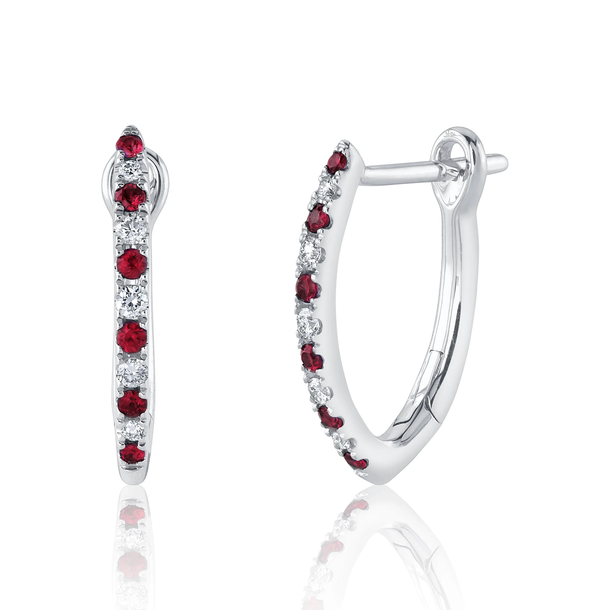 Ruby & Diamond 'V' Hoop Earrings