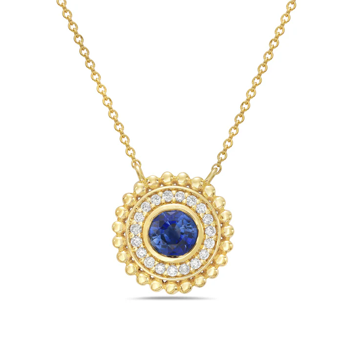 Sapphire & Diamond Beaded Halo Necklace