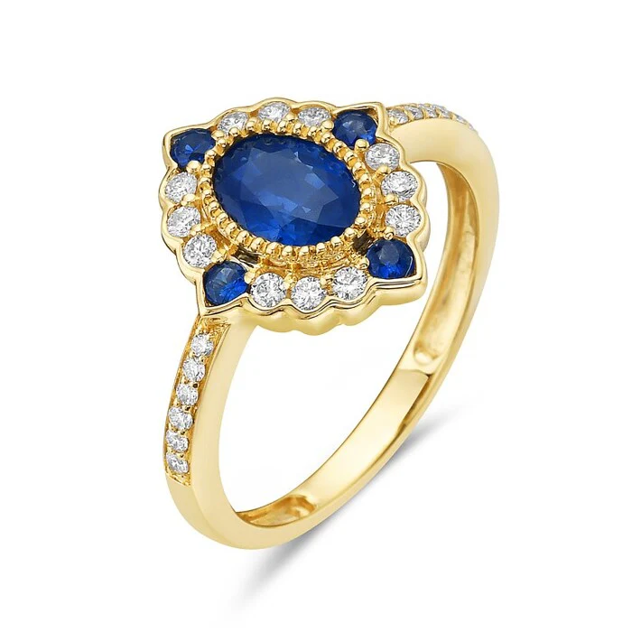 Sapphire & Diamond Scalloped Mandala Ring
