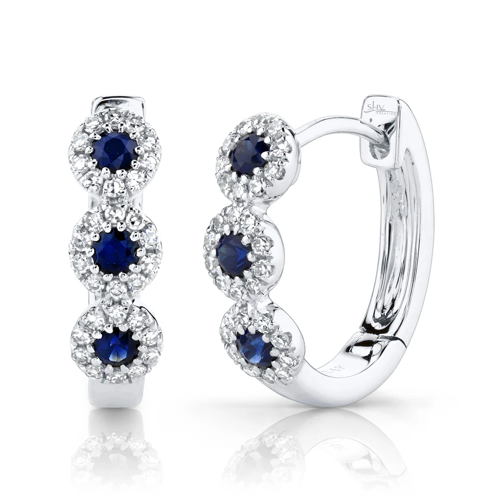 Sapphire & Pavé Diamond Halo Huggie Hoops