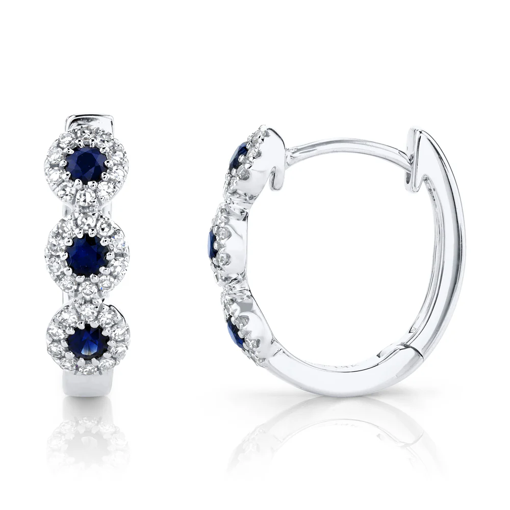 Sapphire & Pavé Diamond Halo Huggie Hoops - Image 2