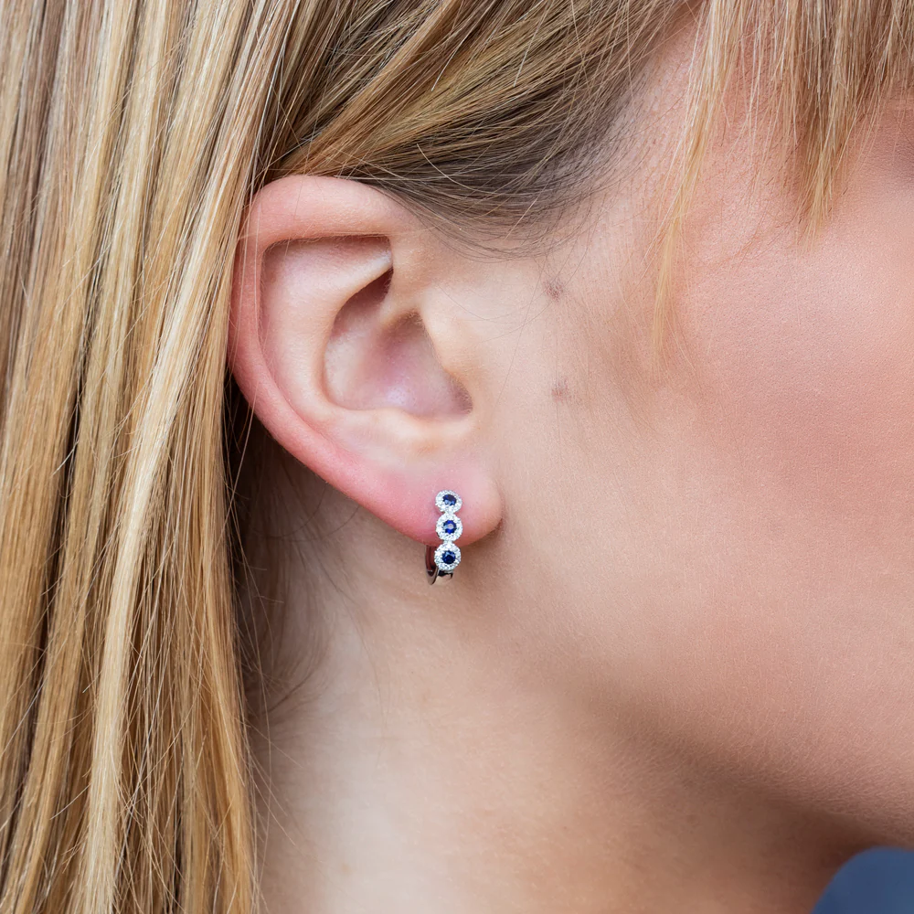 Sapphire & Pavé Diamond Halo Huggie Hoops - Image 3