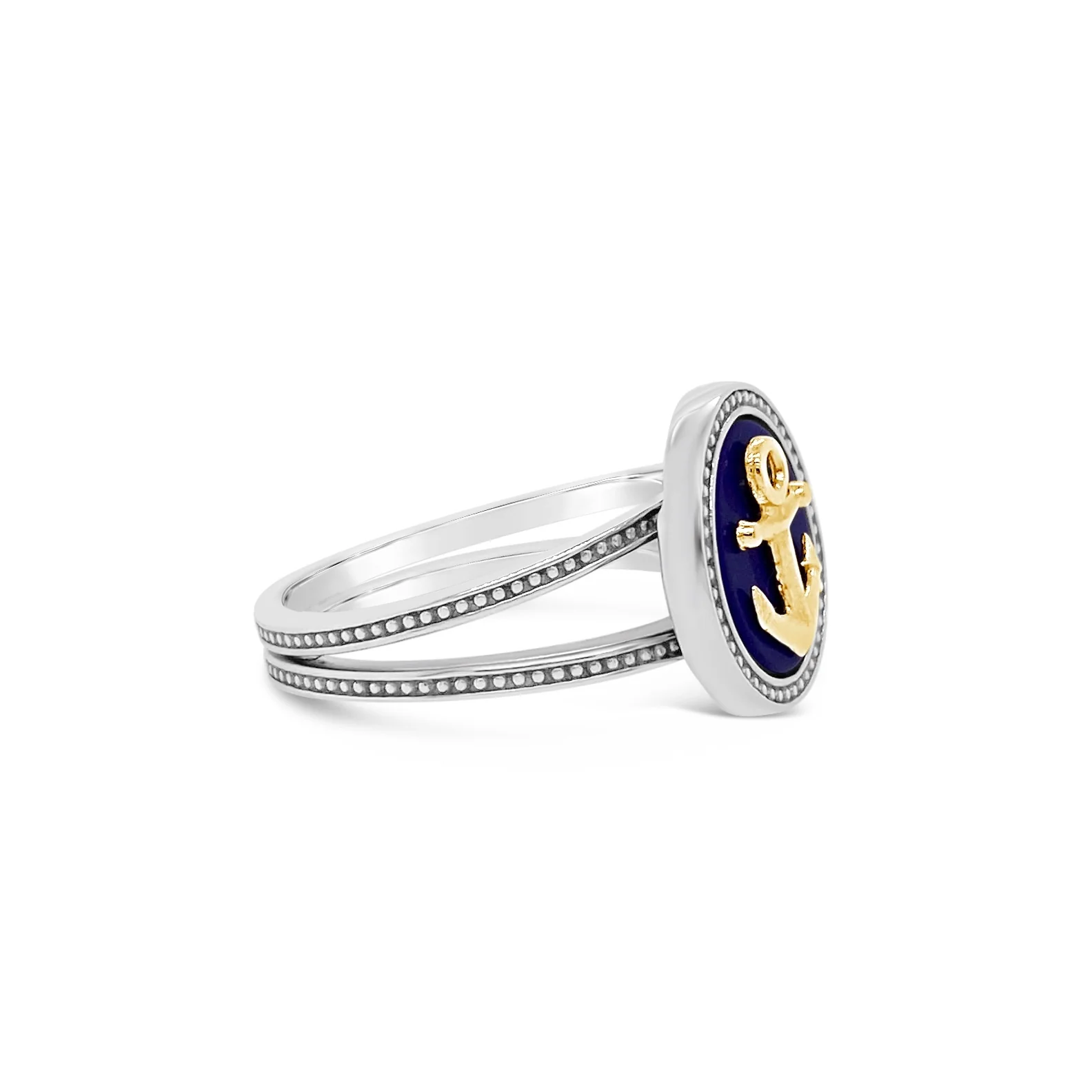 Silver & Gold Lapis Anchor Ring - Image 2