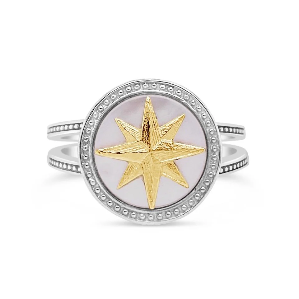Silver & Gold Mother-of-Pearl Compass Rose Ring