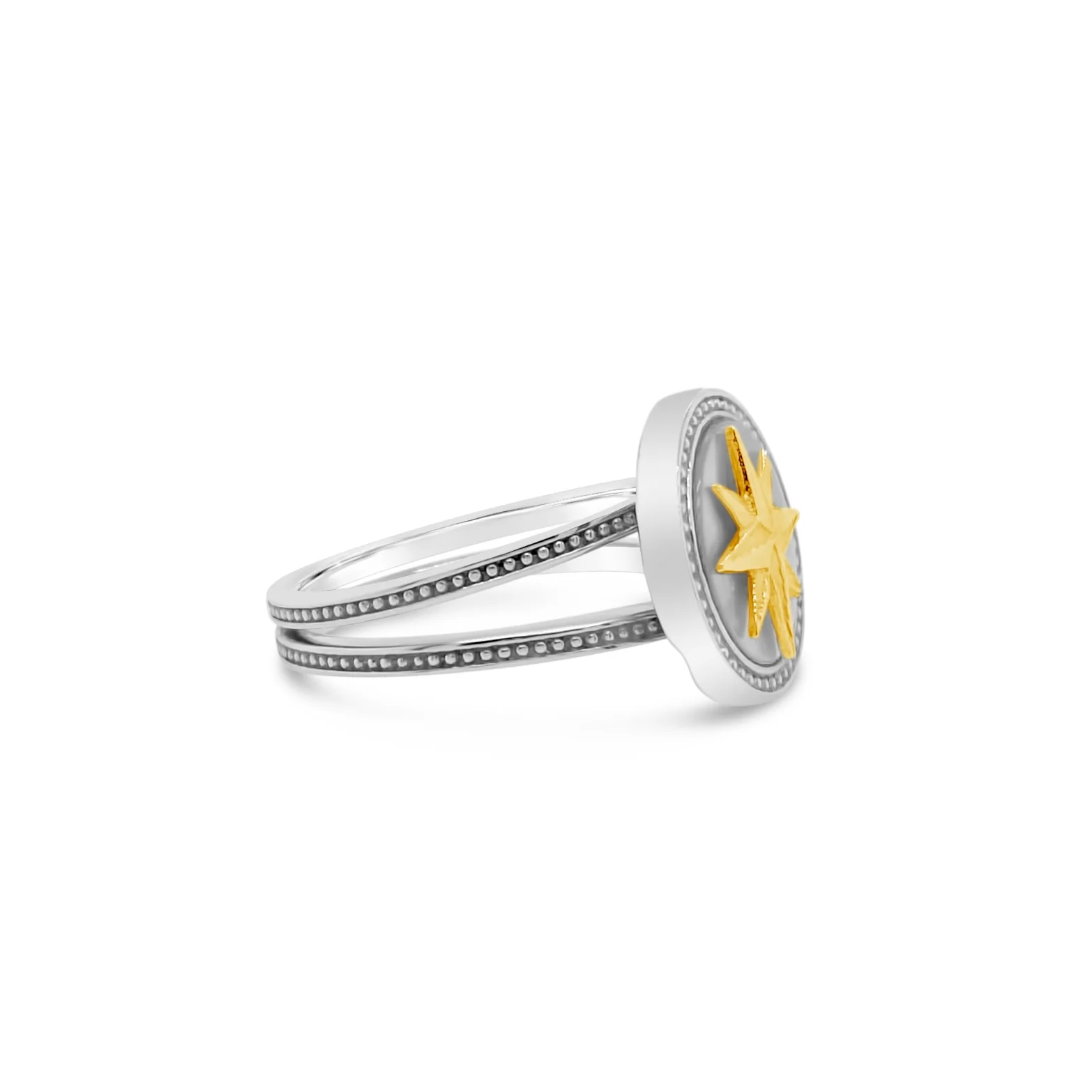 Silver & Gold Mother-of-Pearl Compass Rose Ring - Image 2