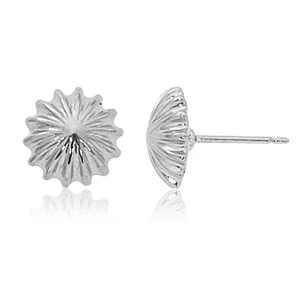 Silver Scalloped Button Stud Earrings