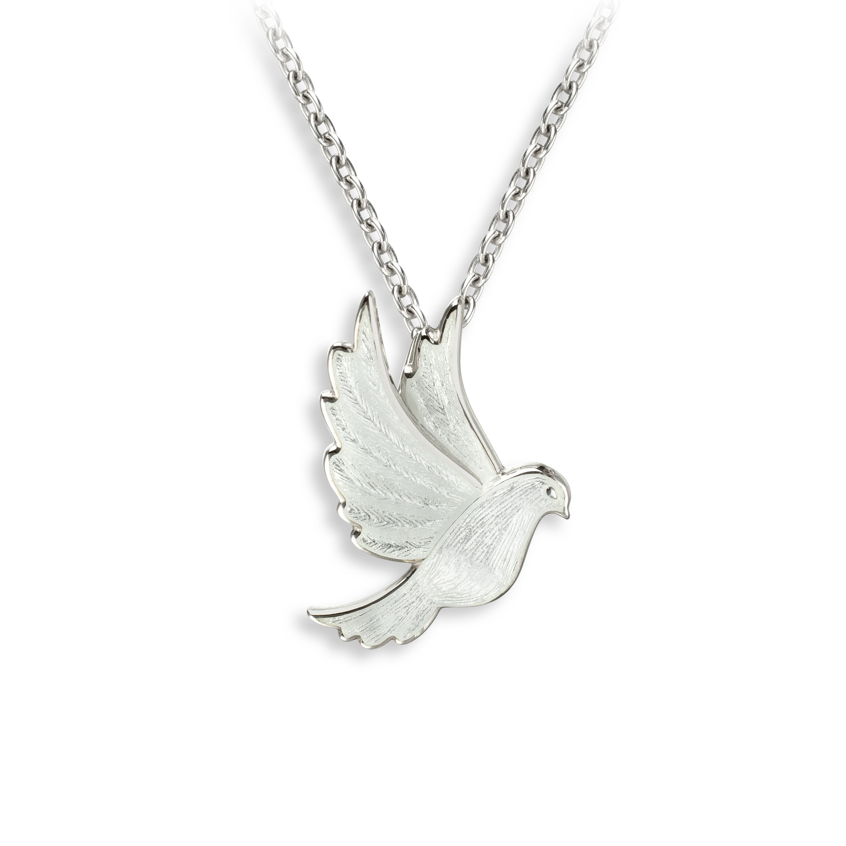Silver White Enamel Dove Necklace