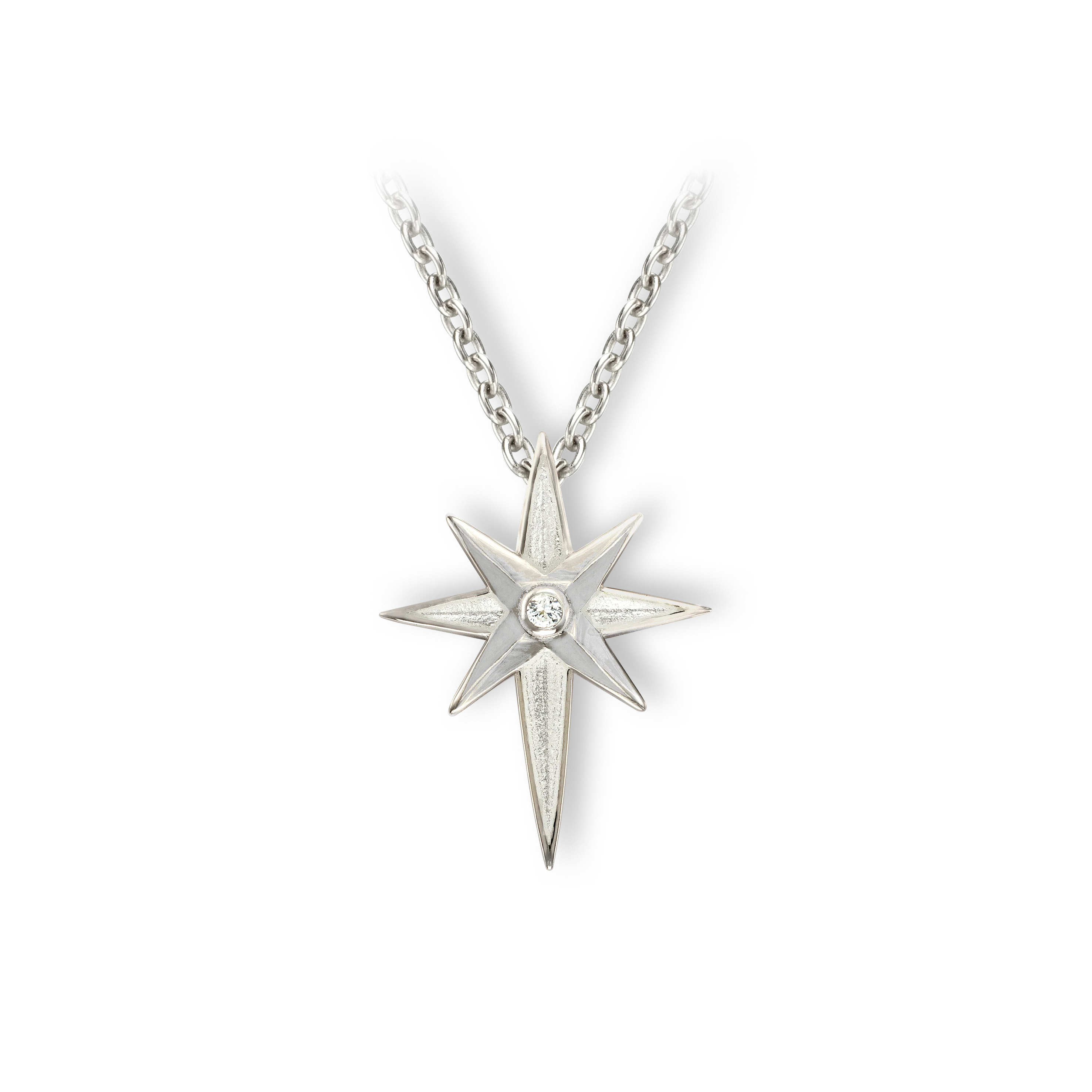 Silver White Enamel North Star Necklace