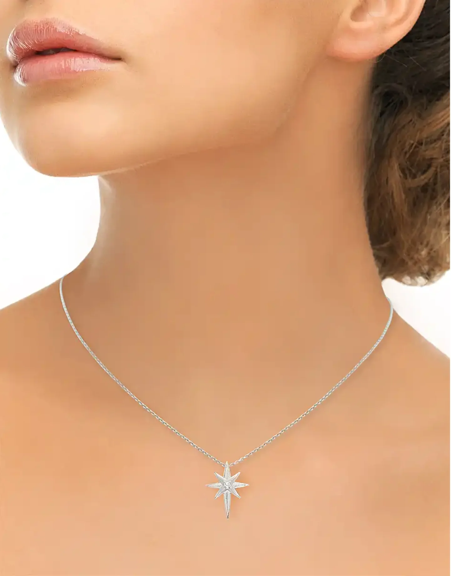 Silver White Enamel North Star Necklace - Image 2