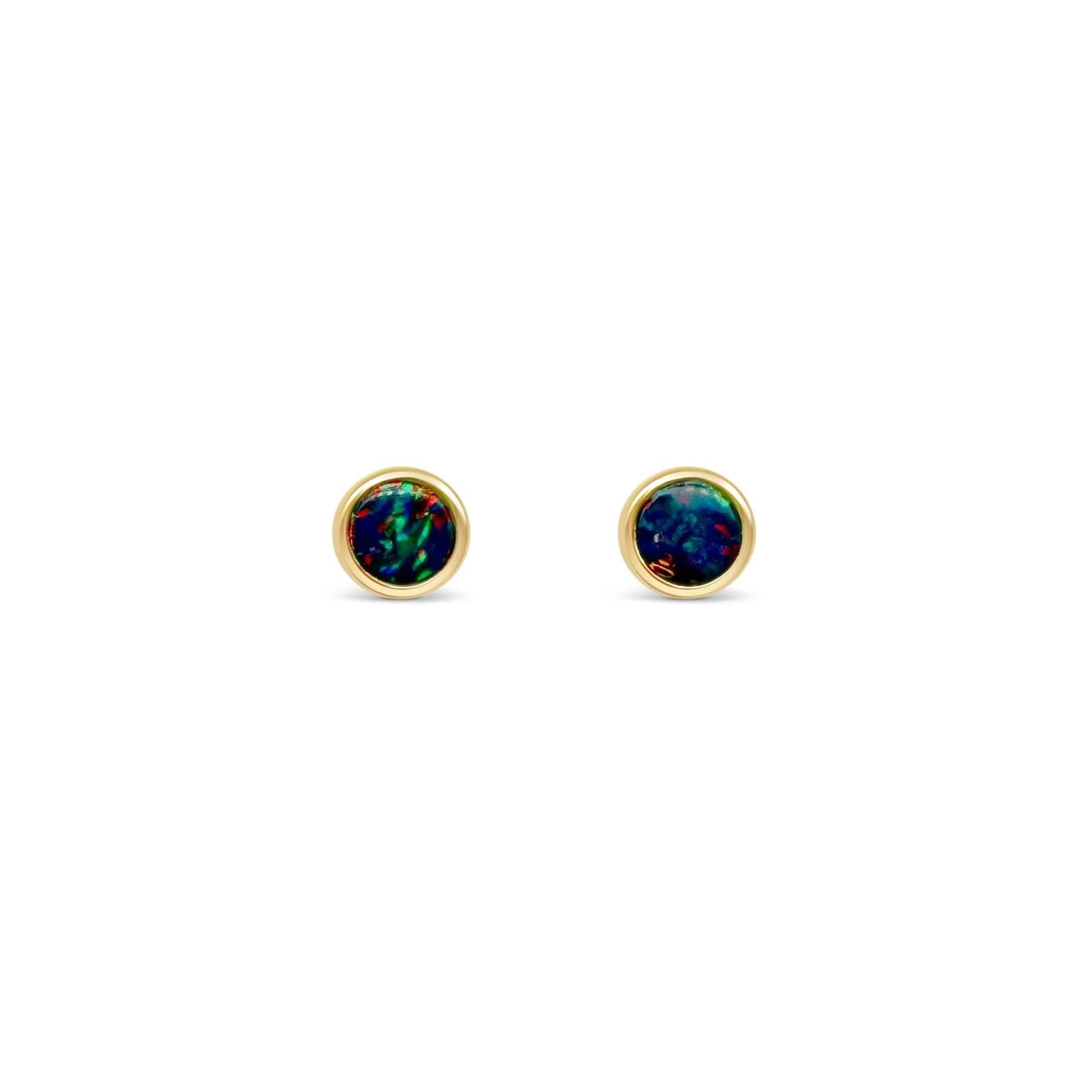 Small Black Opal Doublet Bezel Studs