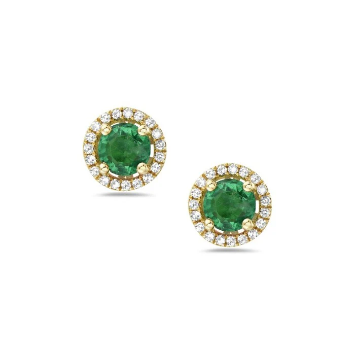 Small Emerald & Diamond Halo Stud Earrings