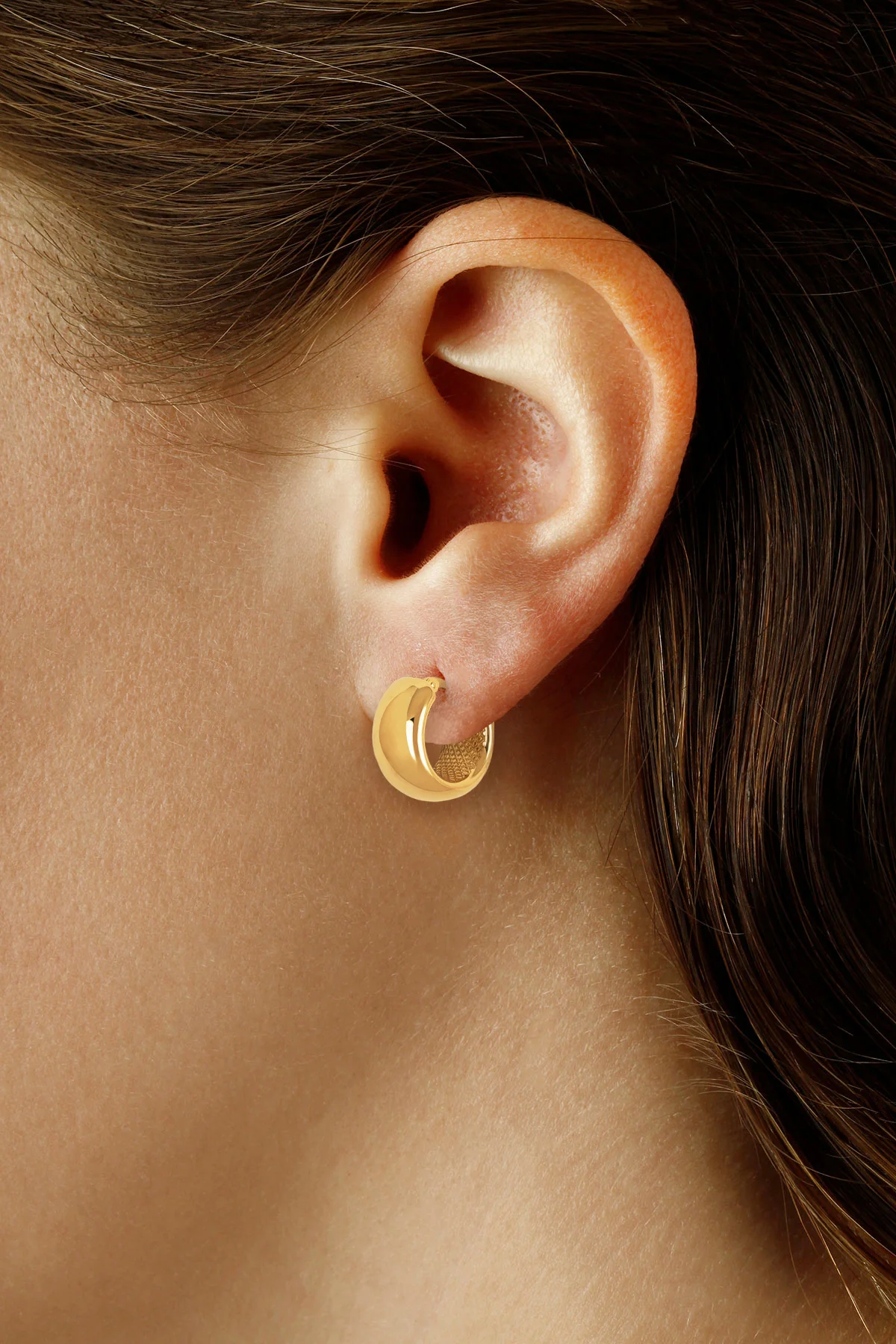 Small Puffed Wide Hoop Earrings - Image 2