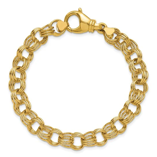 Solid 9MM Triple Link Classic Charm Bracelet