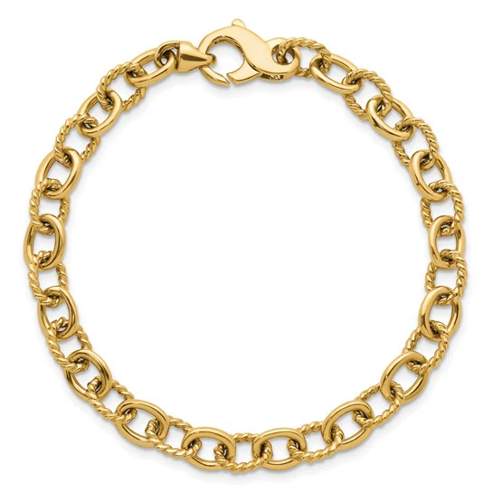 Solid Twisted & Smooth Oval Link Bracelet