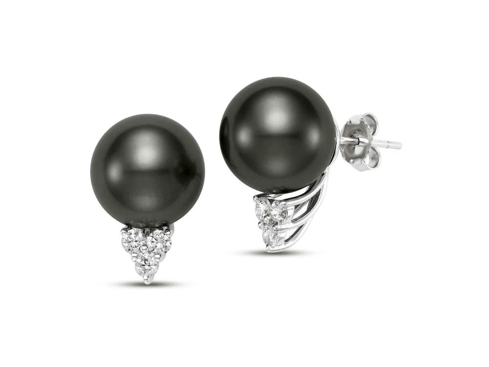Tahitian Pearl & Diamond Trio Stud Earrings