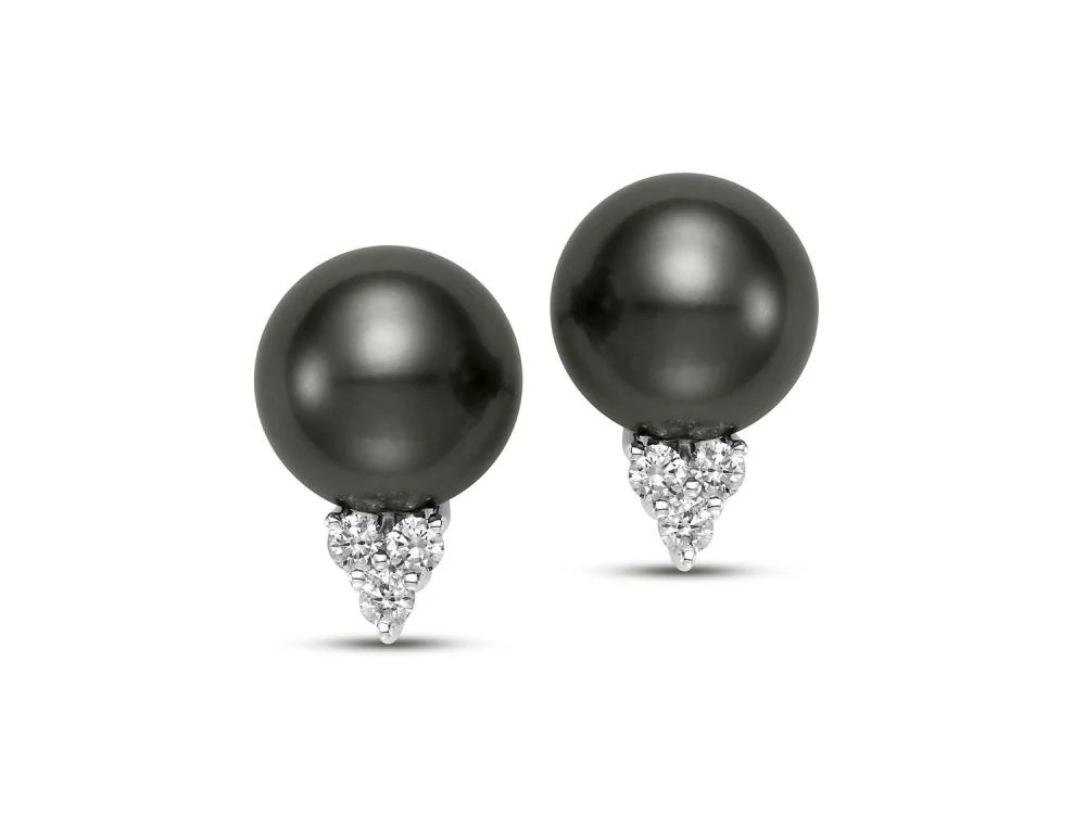 Tahitian Pearl & Diamond Trio Stud Earrings - Image 2