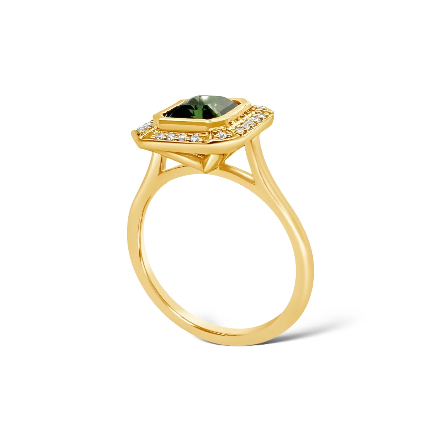 Teal Green Sapphire & Diamond Deco Ring - Image 3