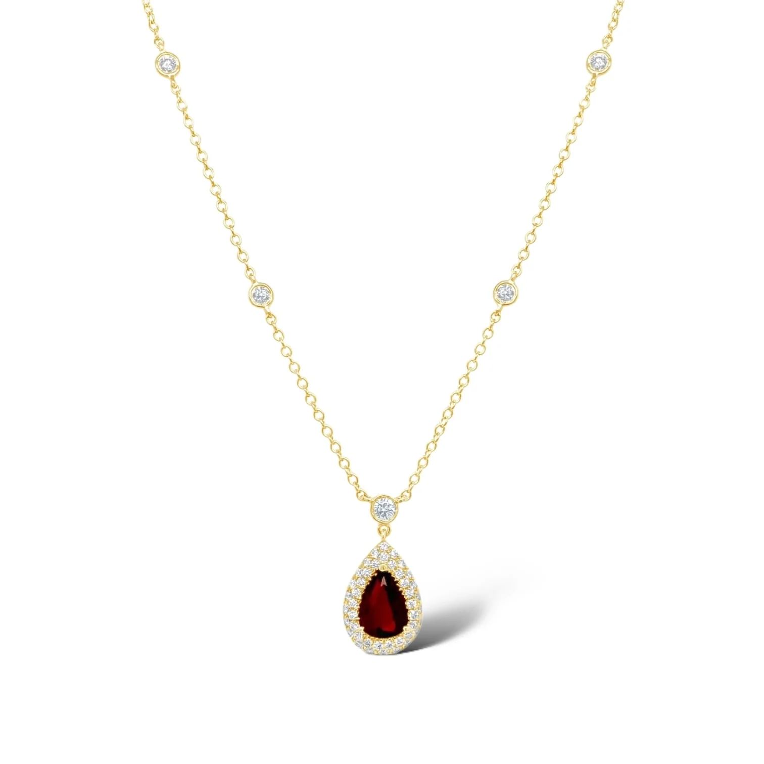 Teardrop Ruby & Diamond Halo Necklace