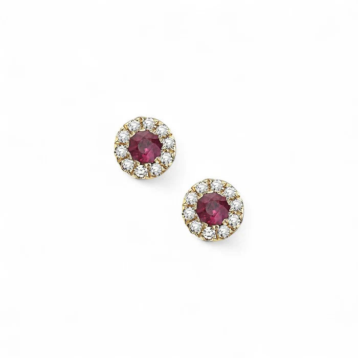 Tiny Ruby & Diamond Halo Stud Earrings