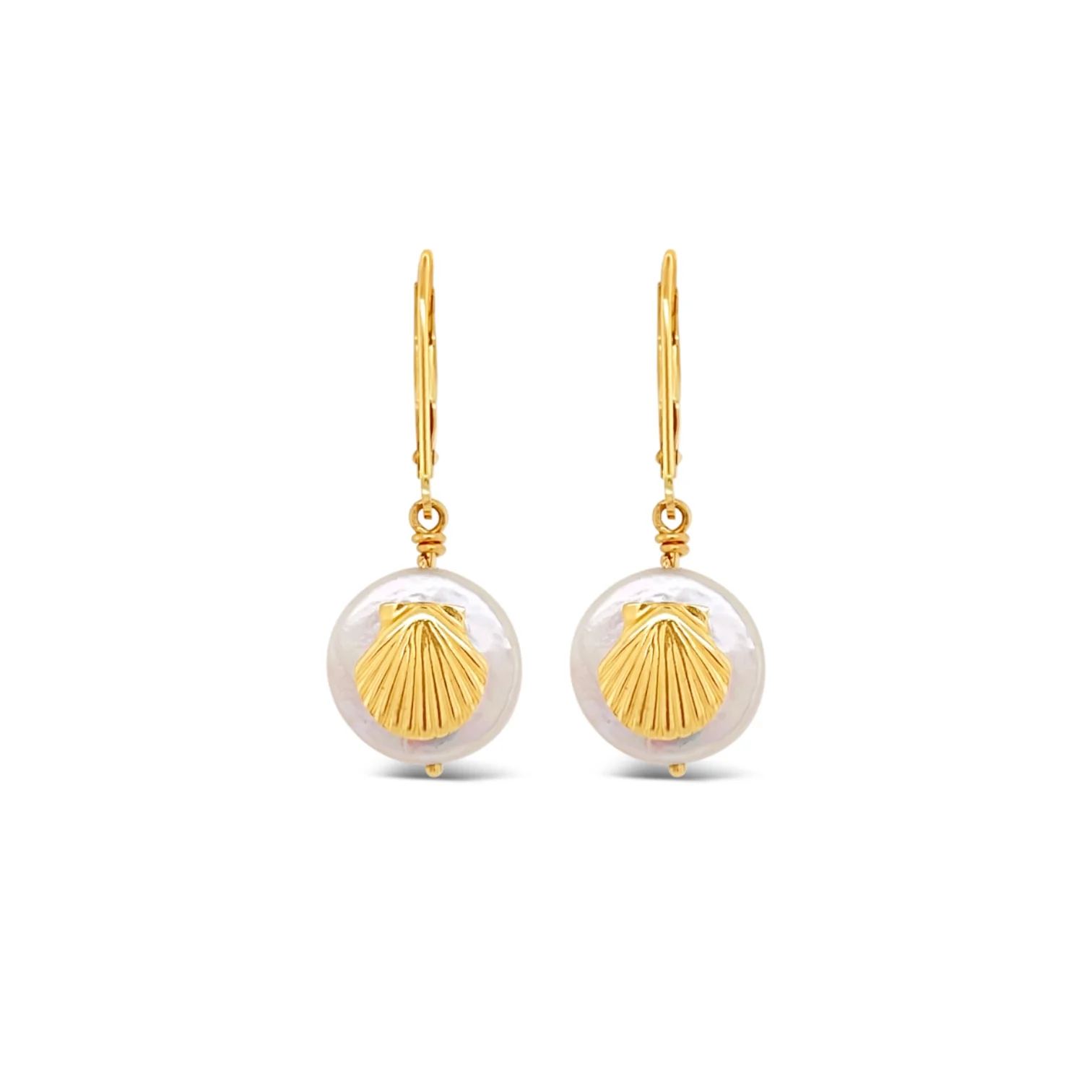 Tiny Scallop Shell Coin Pearl Earrings