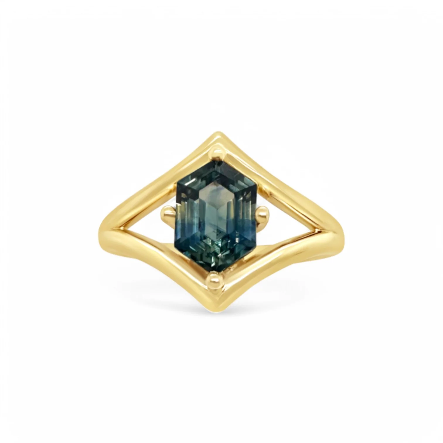 Tri-Color Hexagon Sapphire Chevron Ring