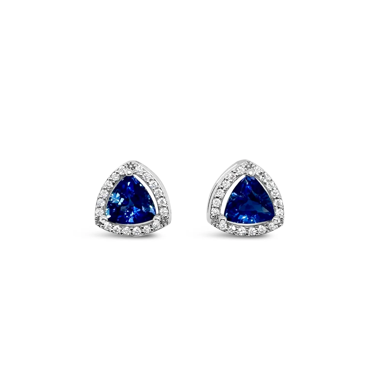 Trillion Blue Sapphire & Diamond Halo Studs