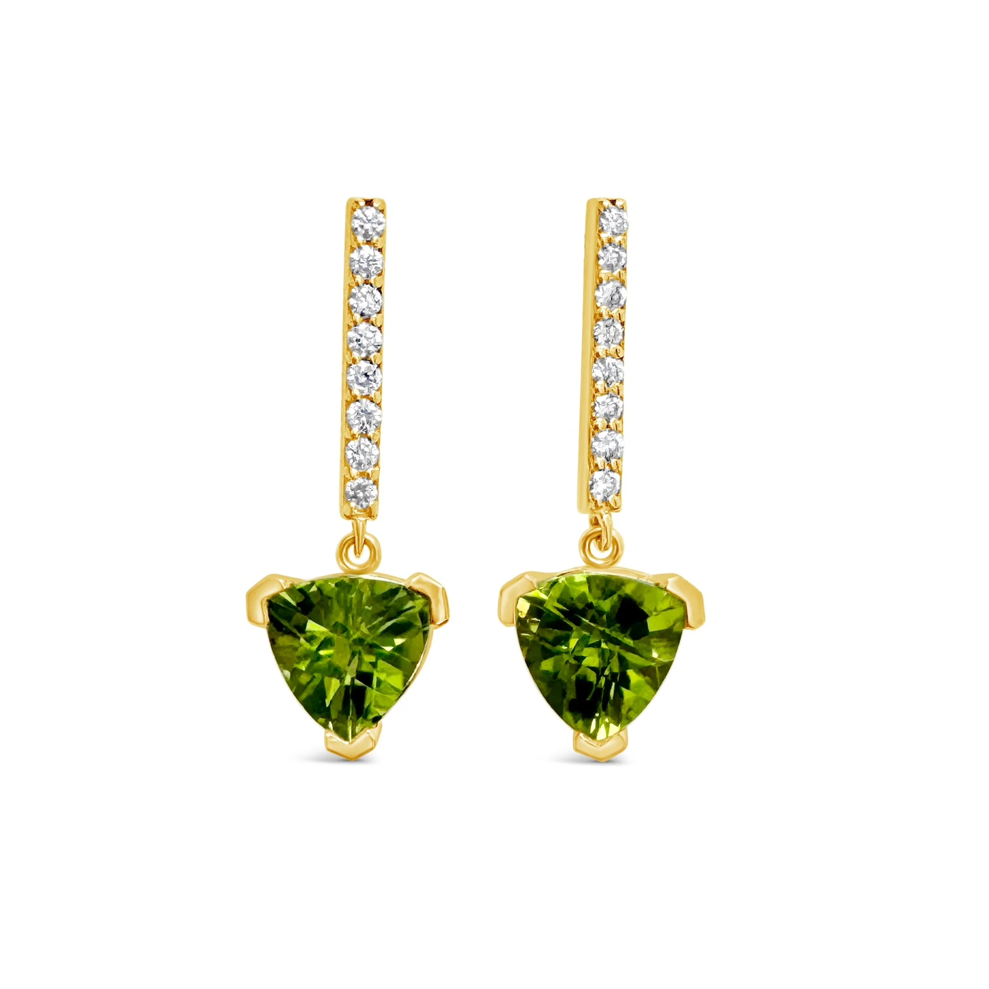 Trillion Peridot & Diamond Drop Earrings