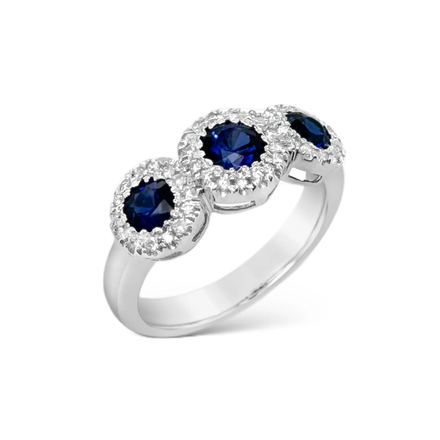 Triple Ceylon Sapphire & Diamond Halo Ring - Image 2