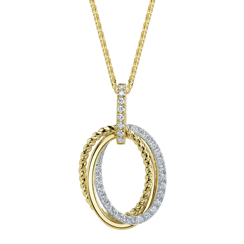 Triple Oval Diamond Link Pendant Necklace
