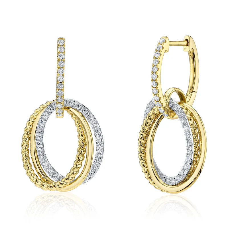 Triple Oval Link Diamond Drop Earrings