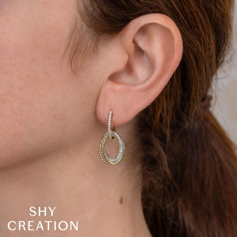 Triple Oval Link Diamond Drop Earrings - Image 2
