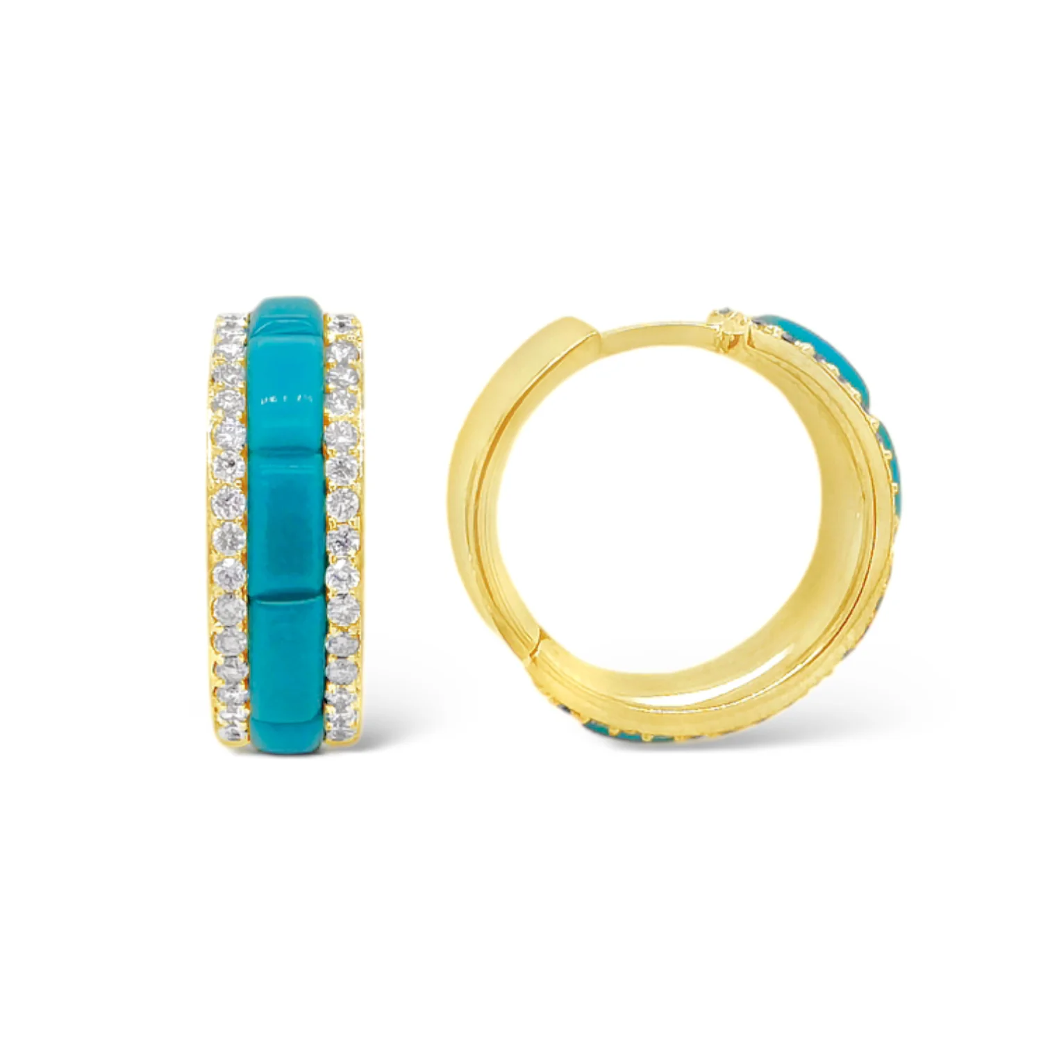 Turquoise & Diamond Hoop Earrings - Image 2