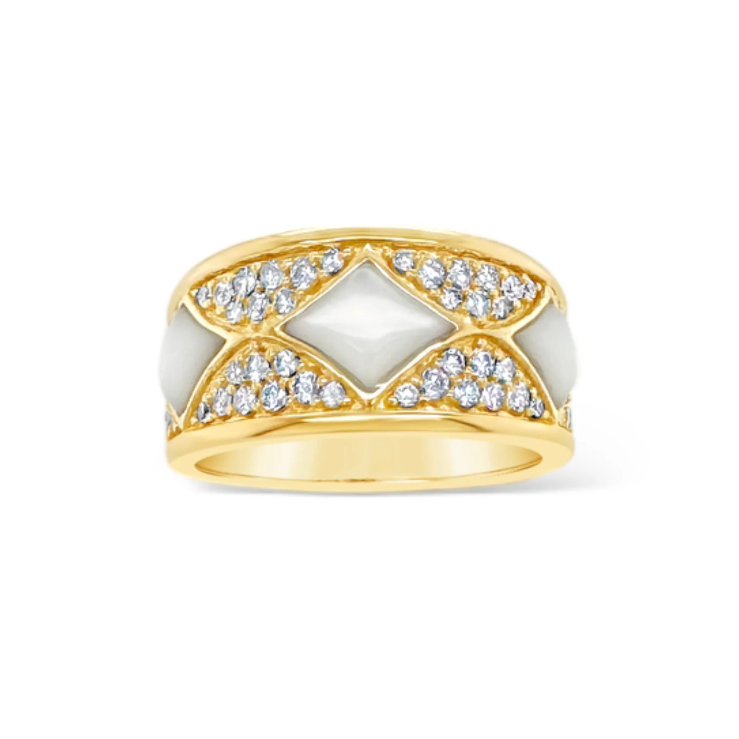 Wide Mother of Pearl & Diamond Band Ring
