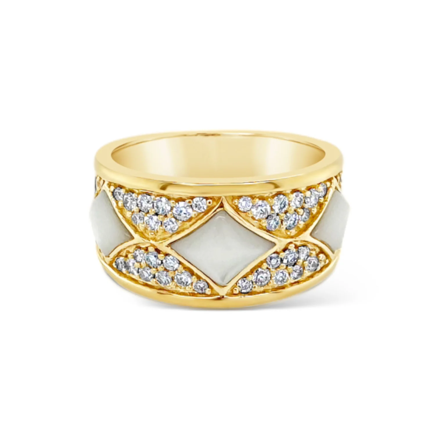 Wide Mother of Pearl & Diamond Band Ring - Image 2